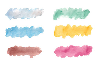 Colorful watercolor painting set - hand drawn brush strokes isolated on white background	
