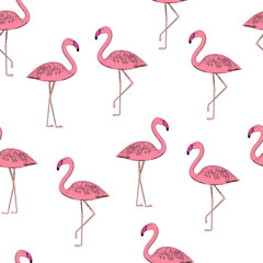 Fototapeta premium Pink Flamingo seamless pattern on white background. Fashionable vector illustration. minimalist style.