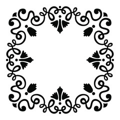 Ornament frame of swirling lines, flowers and vegetation. Print for the cover of the book, postcards, t-shirts. Illustration for rugs. Decoration element.