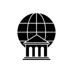 bank building and global sphere icon, silhouette style