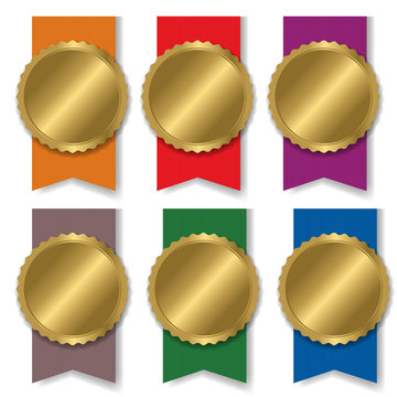Colorful Medal Set With White Background With Gradient Mesh, Vector Illustration
