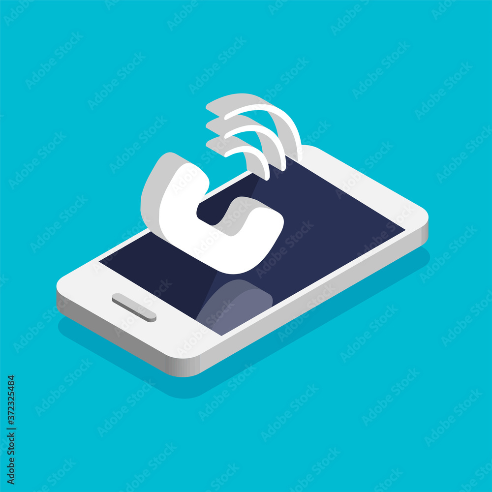 Aufkleber isometric smartphone with phone call icon on a screen. calling service concept. answer the call. vec