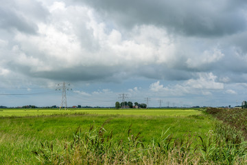 Fototapeta na wymiar Dark clouds indicating a thunder storm above a rural landscape.