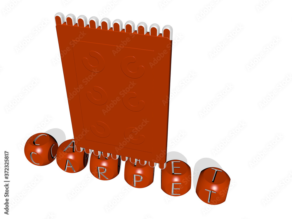 Poster carpet cubic letters with 3d icon on the top, 3d illustration for background and pattern