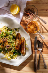 Sausage Linguine Olive Sauce
