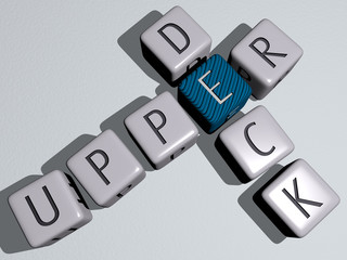 UPPER DECK crossword by cubic dice letters, 3D illustration for view and background