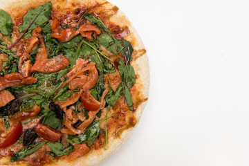 Pizza with losos on the white background.