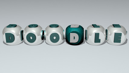 DOODLE text by cubic dice letters, 3D illustration for background and hand