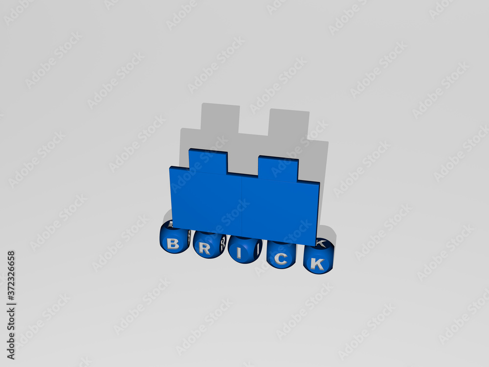 Poster brick 3d icon over cubic letters, 3d illustration for background and architecture