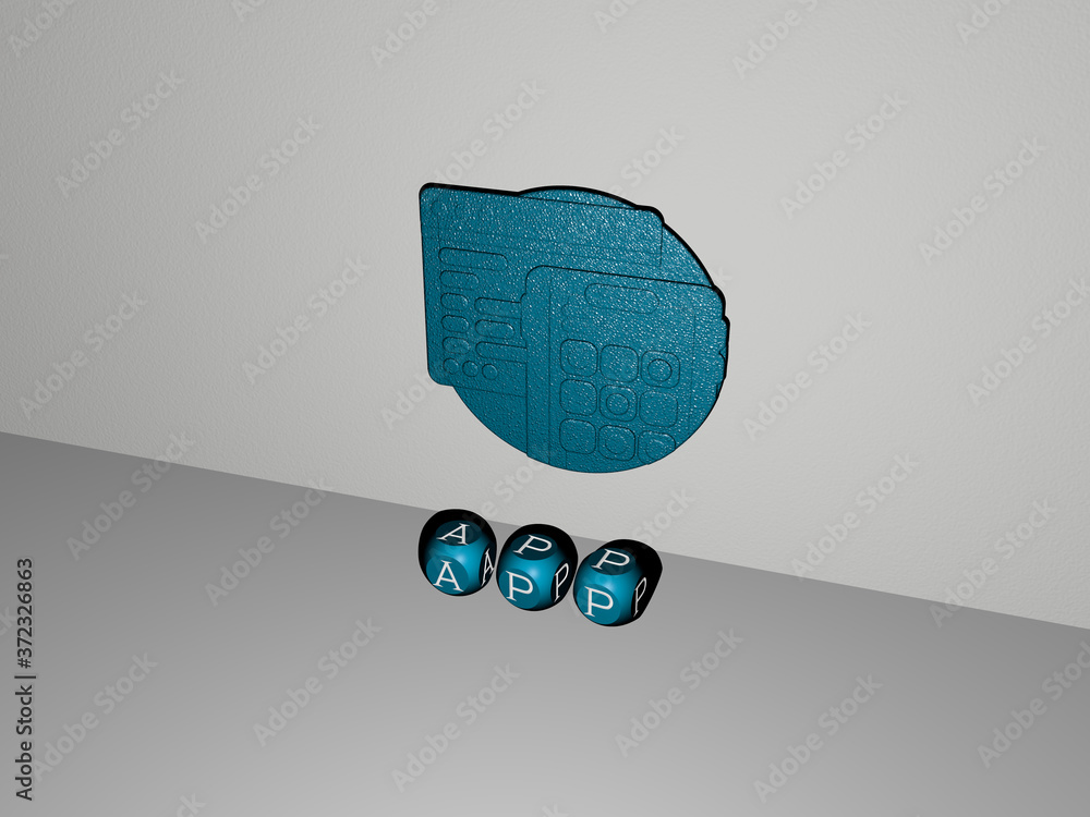 Aufkleber 3d illustration of app graphics and text made by metallic dice letters for the related meanings of t