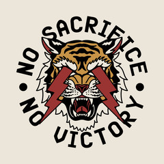 Lightning Eyes Tiger with No Sacrifice No Victory Slogan Vector Artwork for Apparel and Other Uses