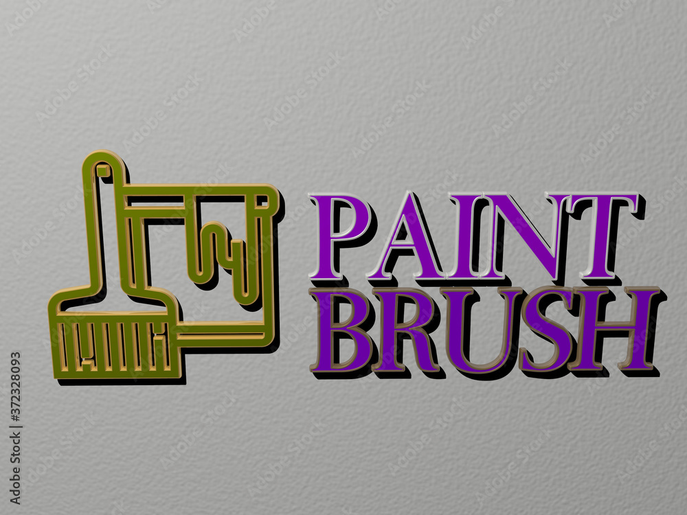 Poster 3d illustration of paint brush graphics and text made by metallic dice letters for the related meani