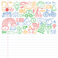 Kindergarten and school online education. Lessons for little boys and girls.