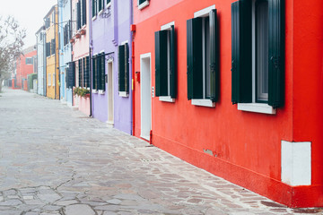 Island of Burano, Venice, Italy. Colored houses. Landscape of Burano.