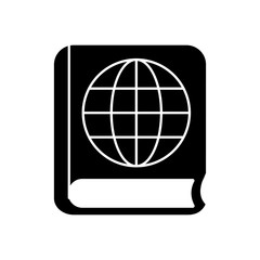 book with global sphere icon, silhouette style
