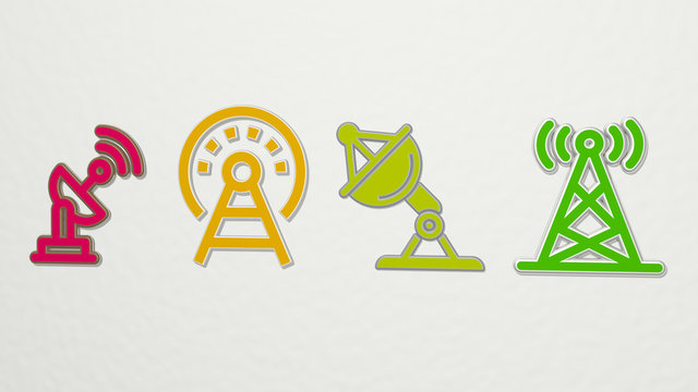 ANTENNA 4 icons set, 3D illustration for background and communication