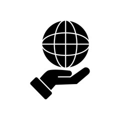 hand holding a global sphere icon, silhouette style