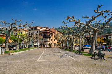 The square on the waterfront of the city of Torri del Benaco. Lake Garda, Northern Italy