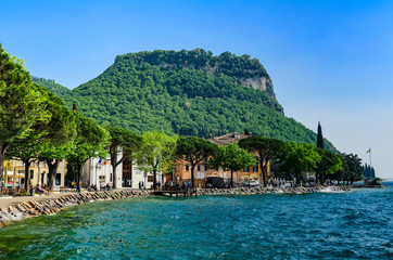The promenade of Garda, view of the mountain 