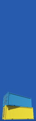 Cargo containers compose the flag of Ukraine on blue background, 3D rendering
