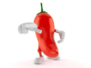 Naklejka premium Hot paprika character pointing finger
