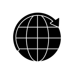 circle arrow around of global sphere icon, silhouette style