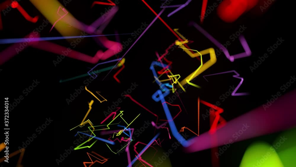 Poster sci-fi looped background, abstract hologram. multicolor neon glow lines form digital 3d space. conne