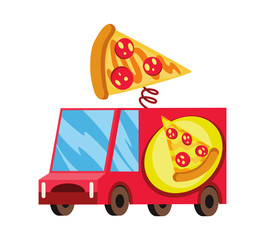 Street fast food. Mobile food car. Pizza fast food street shop. Hot dog street cart, food market