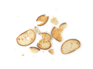 Crusty bread bruschetta. Sliced bruschetta on white background. 