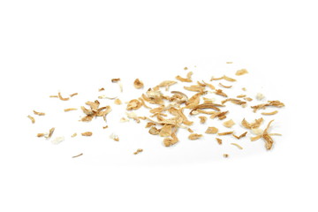 Onion flakes isolated on white background.    Dried Minced Onions isolated on white background.