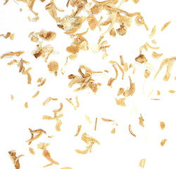 Onion flakes isolated on white background.    Dried Minced Onions isolated on white background.