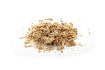 Onion flakes isolated on white background.    Dried Minced Onions isolated on white background.