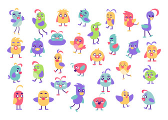 Set of happy colored birds cartoon - Vector