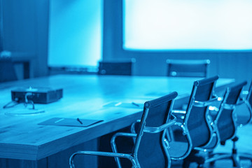 Conference room tables and chairs. Empty business conference room interior. Meeting room. Selective...
