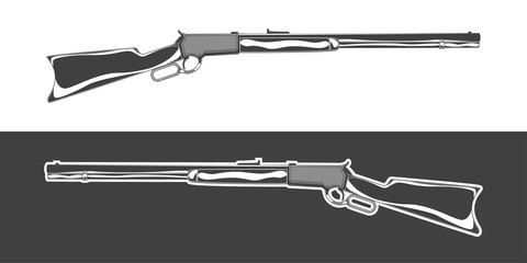 Vintage monochrome rifle illustration. Isolated vector template