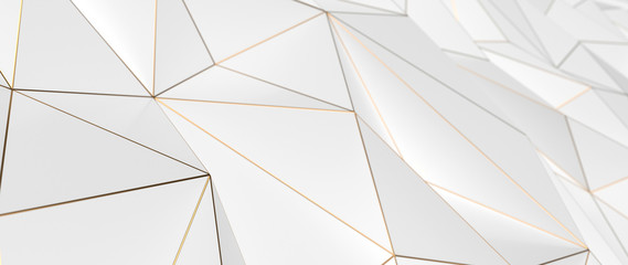 Abstract White Polygonal Background With Golden Lines - 3D Illustration