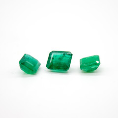 Emerald Gemstones Loose On White Background 