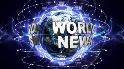 Turning globe with world news logo - Powered by Adobe