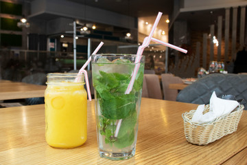 refreshing drinks in a cafe in summer