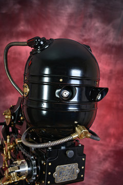 The head of a retro-futuristic robot
