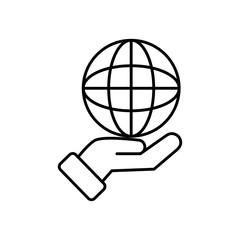 hand holding a global sphere icon, line style