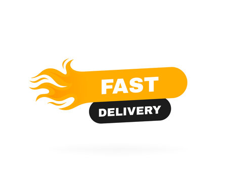 Fast delivery geometric badge with fire. Delivery concept. Modern Vector illustration
