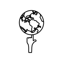 hand holding a planet with a finger, line style