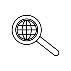 magnifying glass with global sphere icon, line style