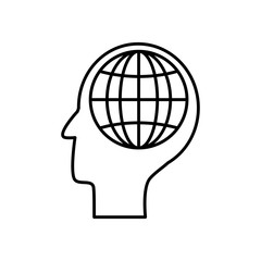 head with global sphere icon, line style