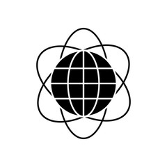 atom with global sphere icon, silhouette style