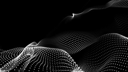 Dot white black wave technology texture background. Abstract big data digital concept. 3d rendering.