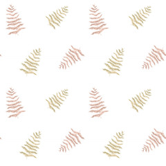 Watercolor seamless pattern with green and brown leaves. Forest pattern