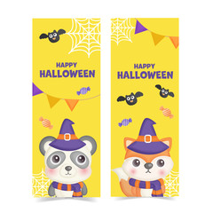set of halloween banners with cute animals.