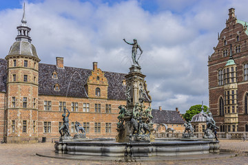 Neptune Fountain (1622) in Frederiksborg Castle (Frederiksborg Slot, XVII century). Hillerod, Denmark.
